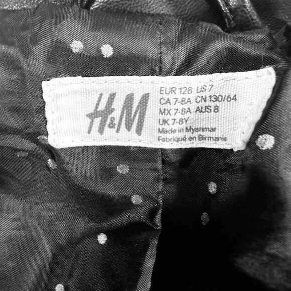 H&M Kids Girls Size 7 Black Faux Leather Moto Biker Jacket MINT - Picture 4 of 6